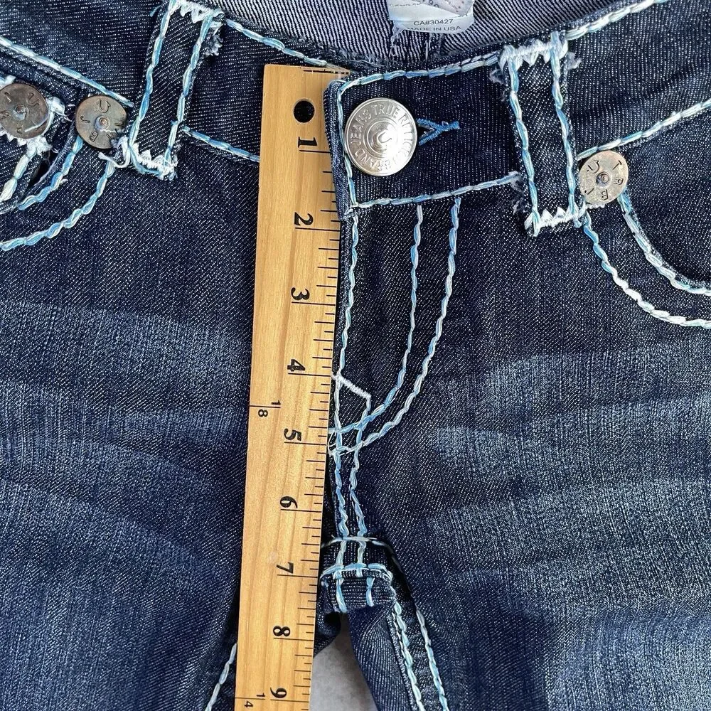 True Religion Joey Super T Jeans Womens 26 Blue White Stitching Straight USA - Picture 6 of 16